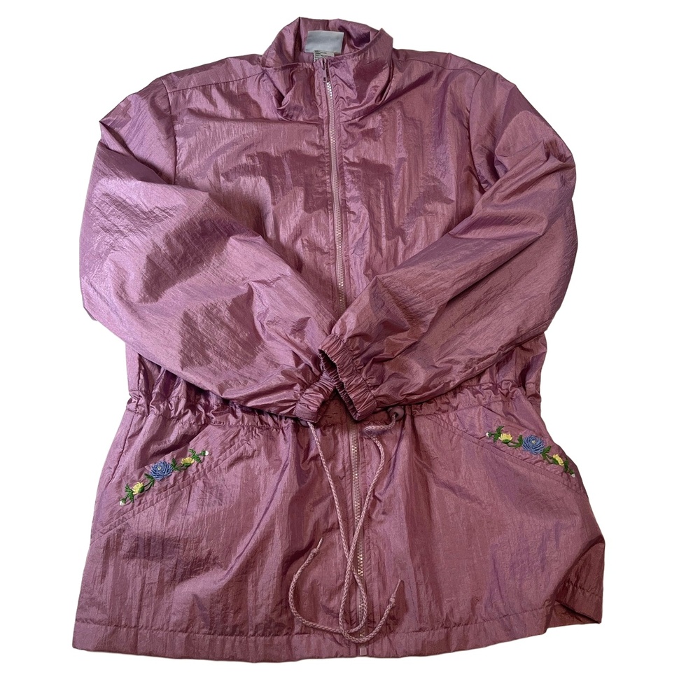 Blair Light Purple Embroidered Flowers Zip Up Drawstring Elastic Rain Jacket Lar